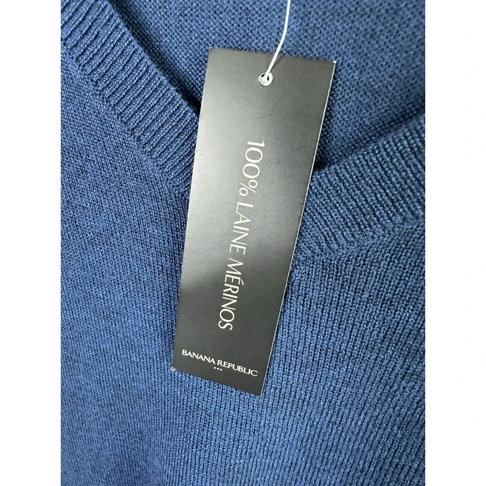 Banana Republic Men's Merino Wool V-Neck Pullover Sweater Blue XL NWT
